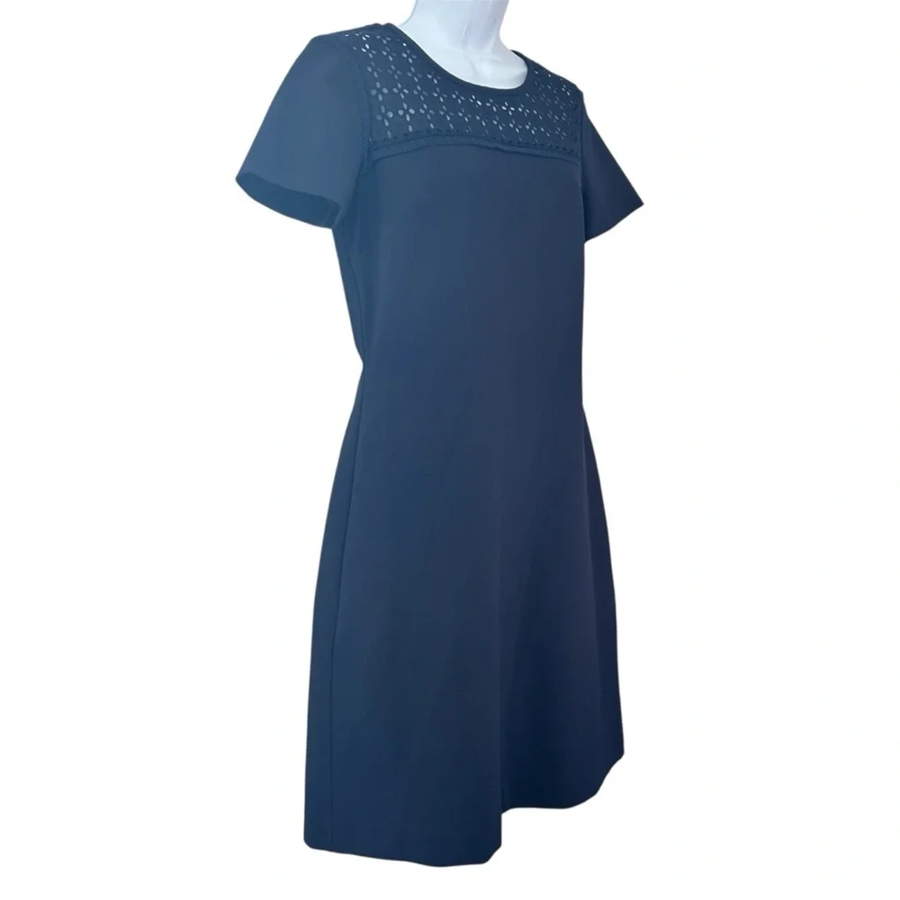 Brooks Brothers Red Fleece Womens M Navy Eyelet Lace Yoke Shift Dress Office